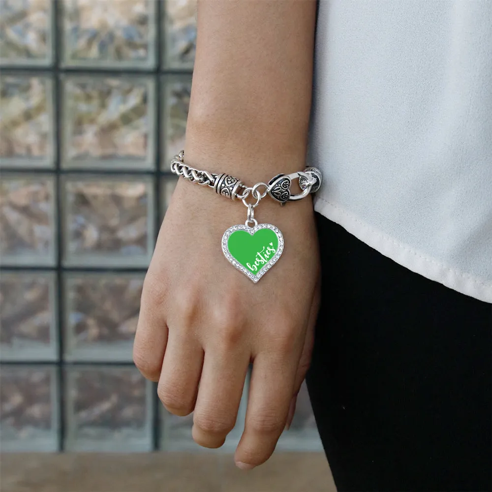 Silver Besties - Green Open Heart Charm Toggle Bracelet