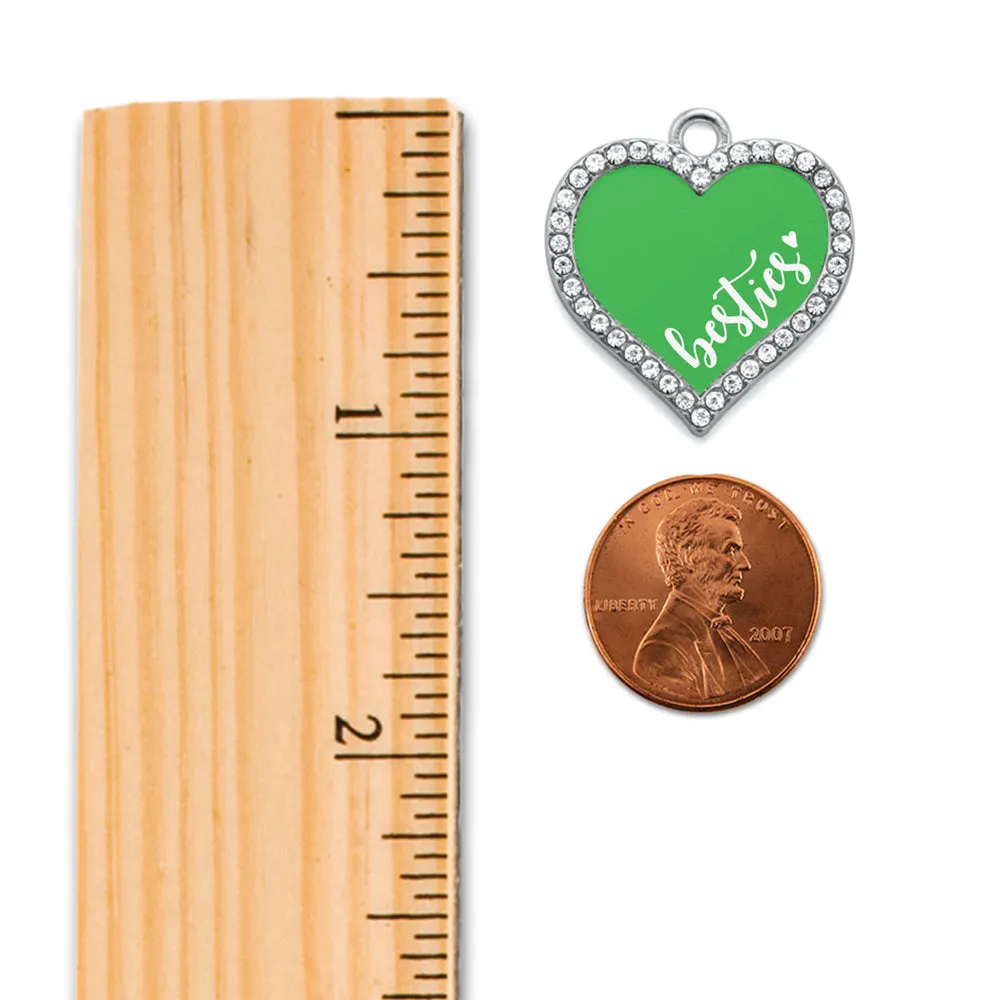 Silver Besties - Green Open Heart Charm Toggle Bracelet