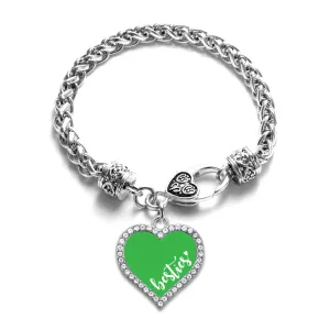 Silver Besties - Green Open Heart Charm Toggle Bracelet
