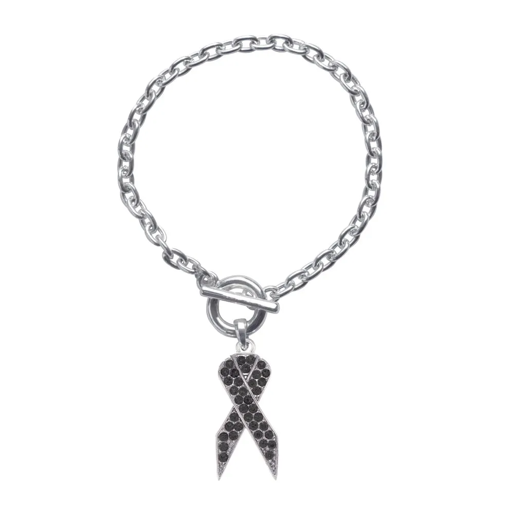 Silver Black Ribbon Charm Toggle Bracelet