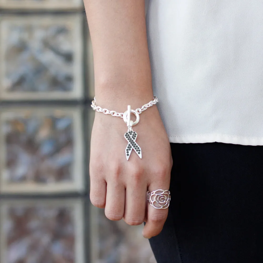 Silver Black Ribbon Charm Toggle Bracelet