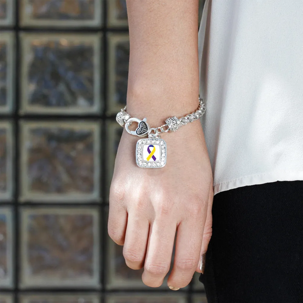 Silver Bladder Cancer Awareness Square Charm Braided Bracelet