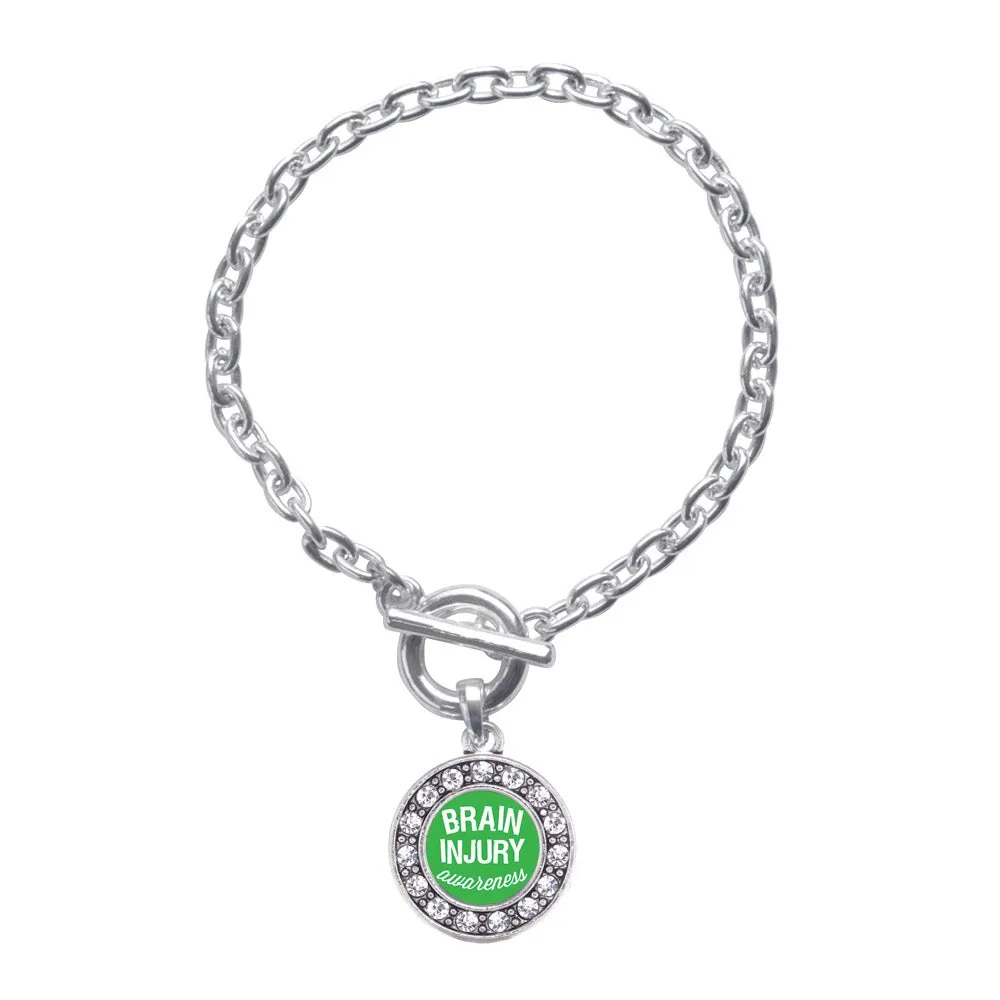 Silver Brain Injury Awareness Circle Charm Toggle Bracelet