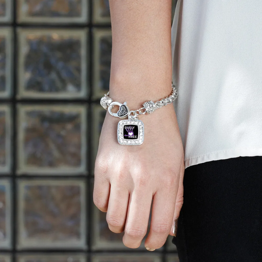 Silver Bullying Support and Awareness Square Charm Braided Bracelet