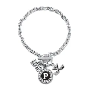 Silver Cheerleader - Sports Initial P Circle Charm Toggle Bracelet