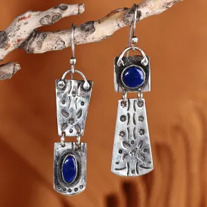 Silver Dangle Earrings with Oval & Round Lapis Lazuli Stones - Enchanting Splendor | NOVICA