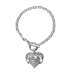 Silver Drama Girl Pave Heart Charm Toggle Bracelet
