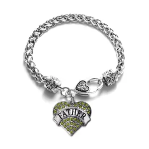 Silver Father Green Green Pave Heart Charm Braided Bracelet