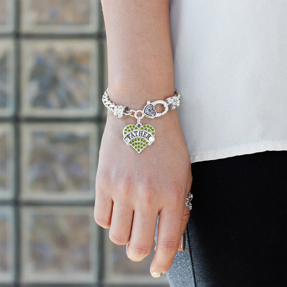 Silver Father Green Green Pave Heart Charm Braided Bracelet