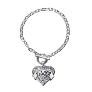 Silver Fiancé Pave Heart Charm Toggle Bracelet
