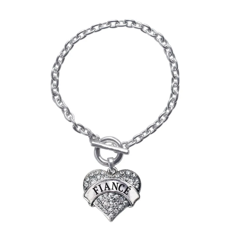 Silver Fiancé Pave Heart Charm Toggle Bracelet