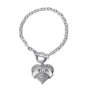 Silver Fiji Pave Heart Charm Toggle Bracelet