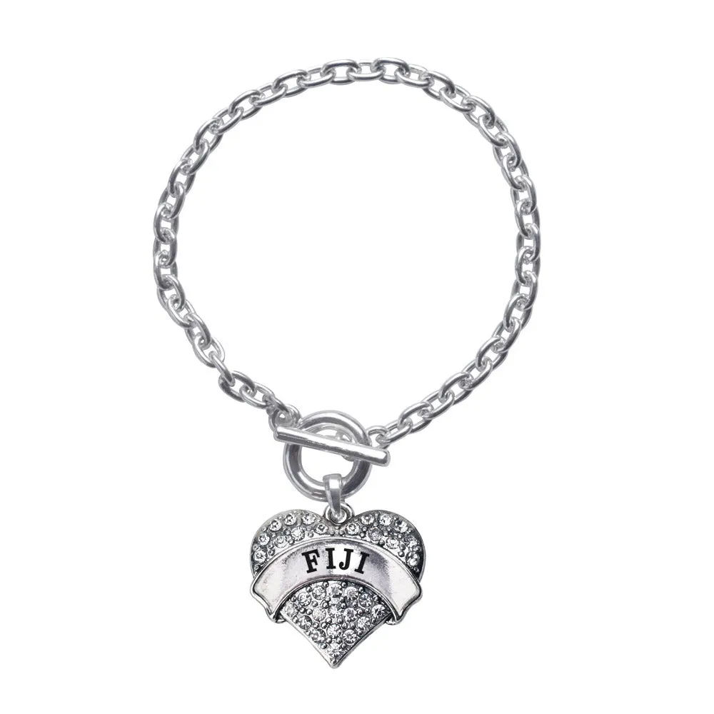 Silver Fiji Pave Heart Charm Toggle Bracelet