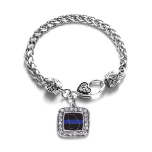 Silver Georgia Thin Blue Line Square Charm Braided Bracelet