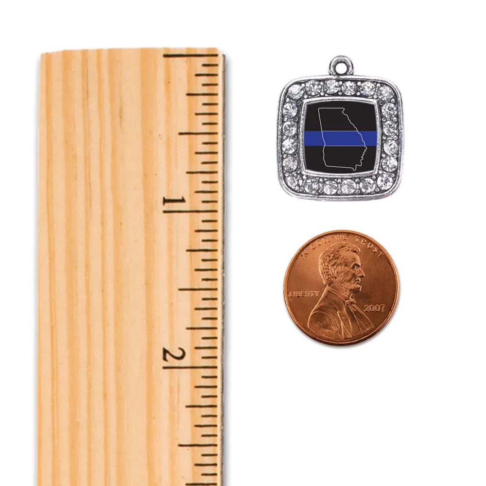 Silver Georgia Thin Blue Line Square Charm Braided Bracelet
