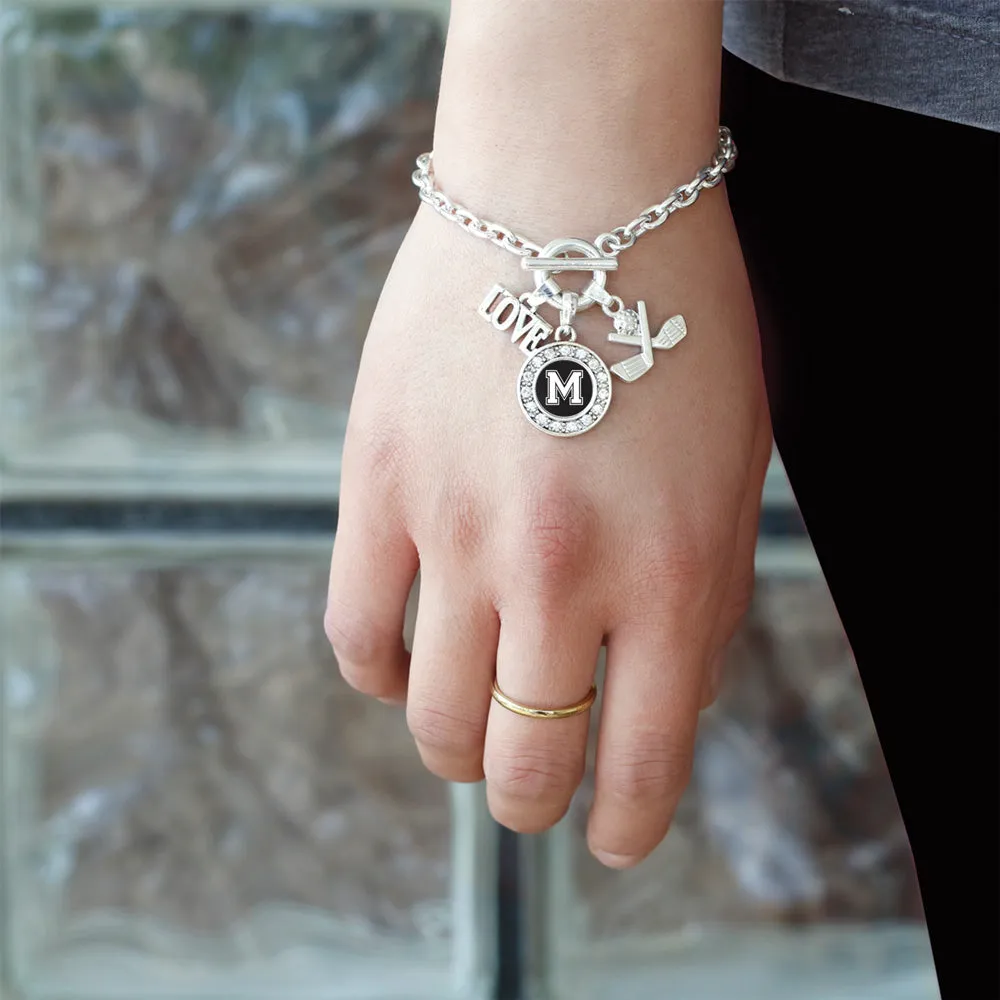 Silver Golf - Sports Initial M Circle Charm Toggle Bracelet
