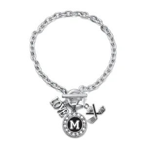 Silver Golf - Sports Initial M Circle Charm Toggle Bracelet