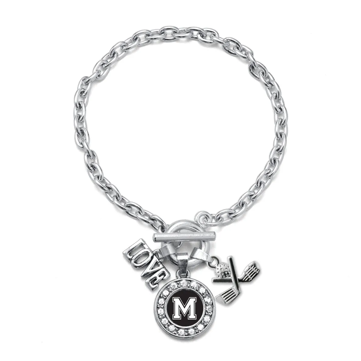 Silver Golf - Sports Initial M Circle Charm Toggle Bracelet