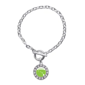 Silver Hawaii Outline Circle Charm Toggle Bracelet