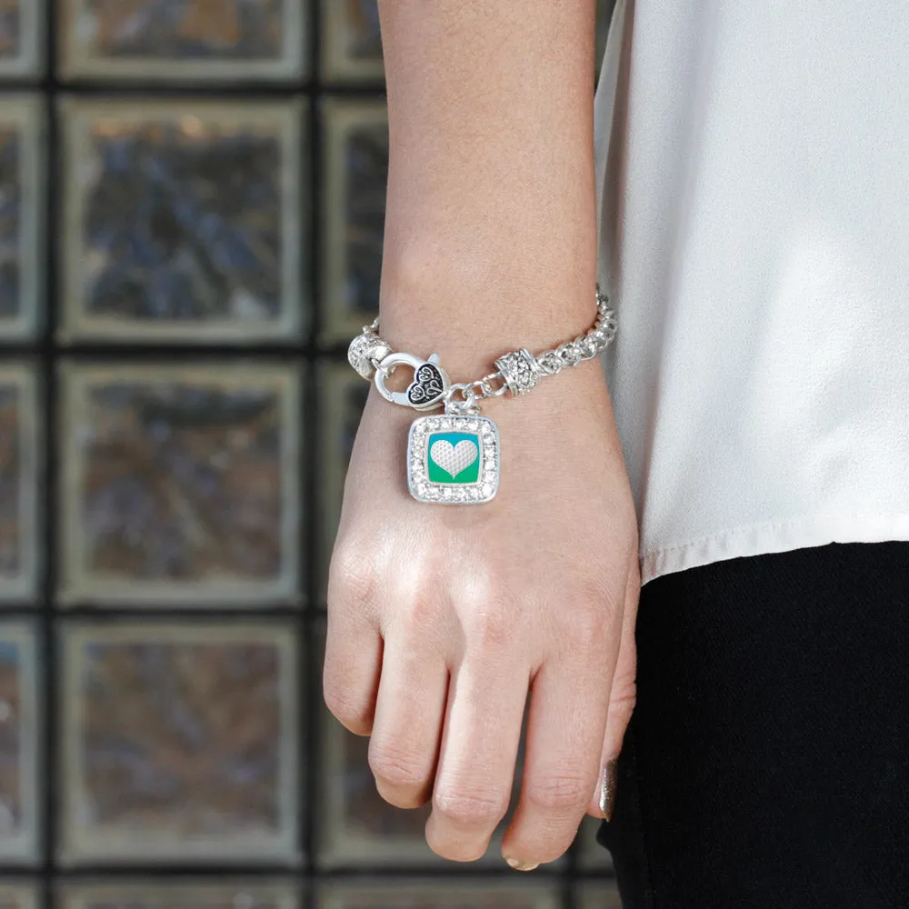 Silver Heart Of A Golfer Square Charm Braided Bracelet