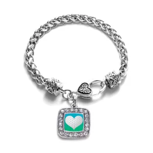 Silver Heart Of A Golfer Square Charm Braided Bracelet
