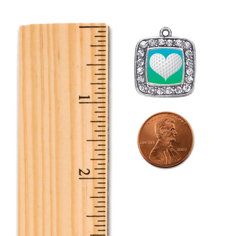 Silver Heart Of A Golfer Square Charm Braided Bracelet
