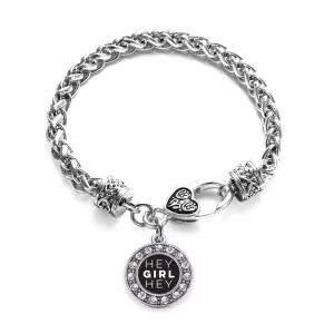 Silver Hey Girl Hey Circle Charm Braided Bracelet