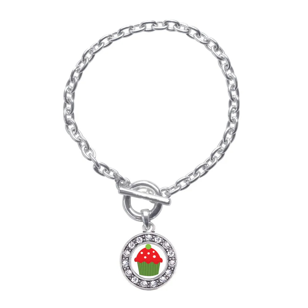 Silver Holiday Cupcake Circle Charm Toggle Bracelet