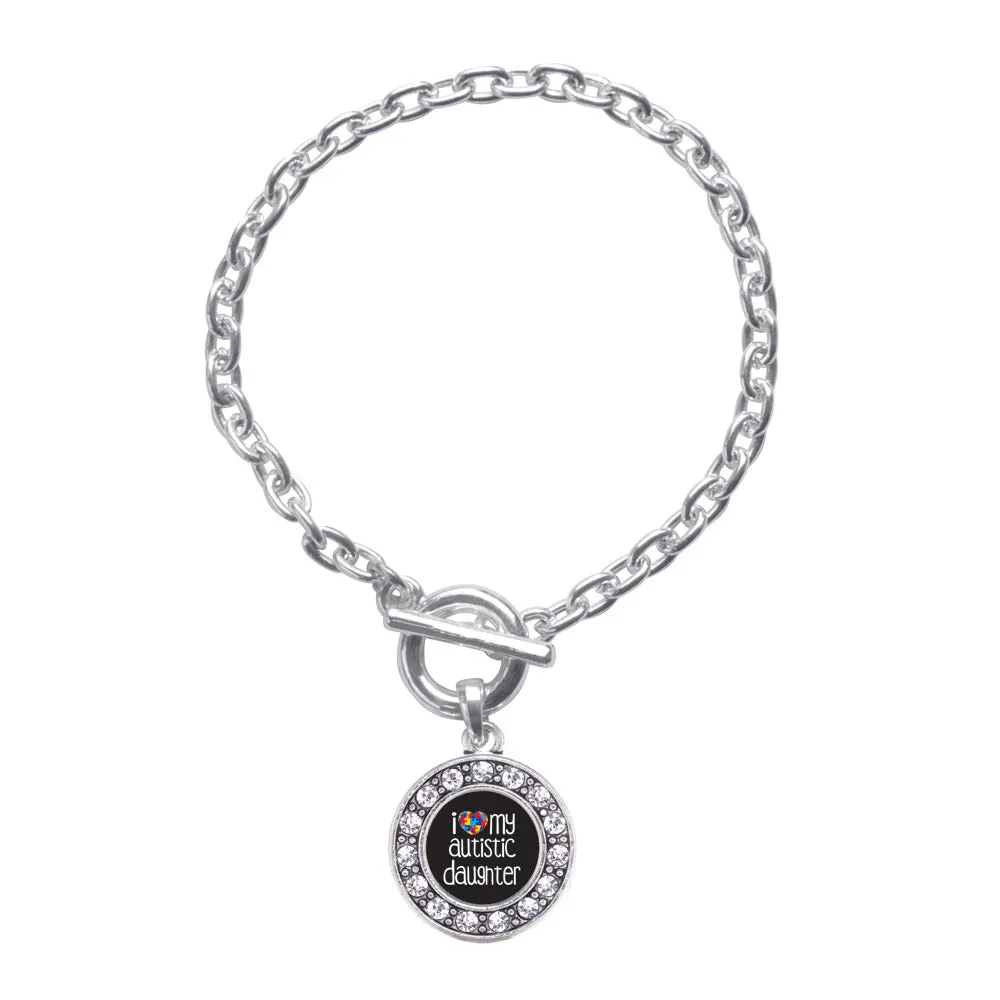 Silver I Love My Autistic Daughter Circle Charm Toggle Bracelet