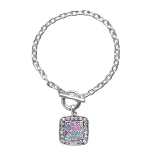 Silver I'd Rather Be Quilting Square Charm Toggle Bracelet