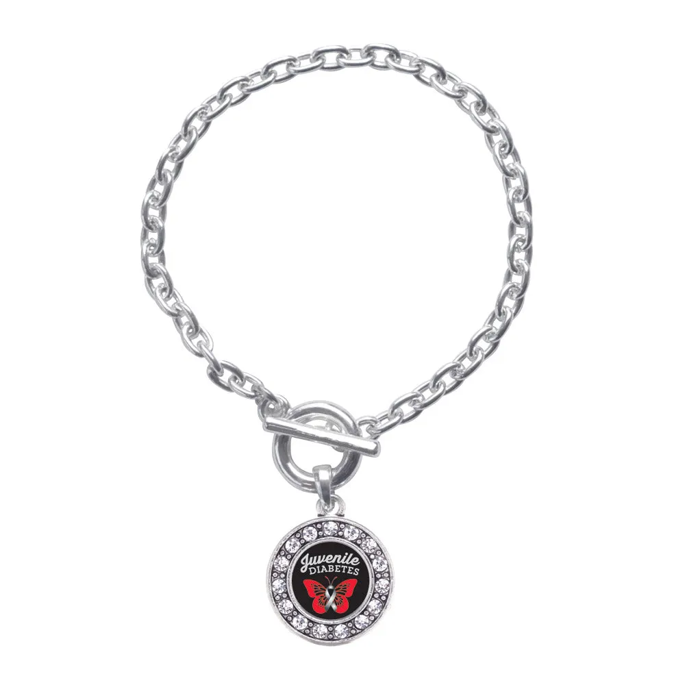 Silver Juvenile Diabetes Circle Charm Toggle Bracelet