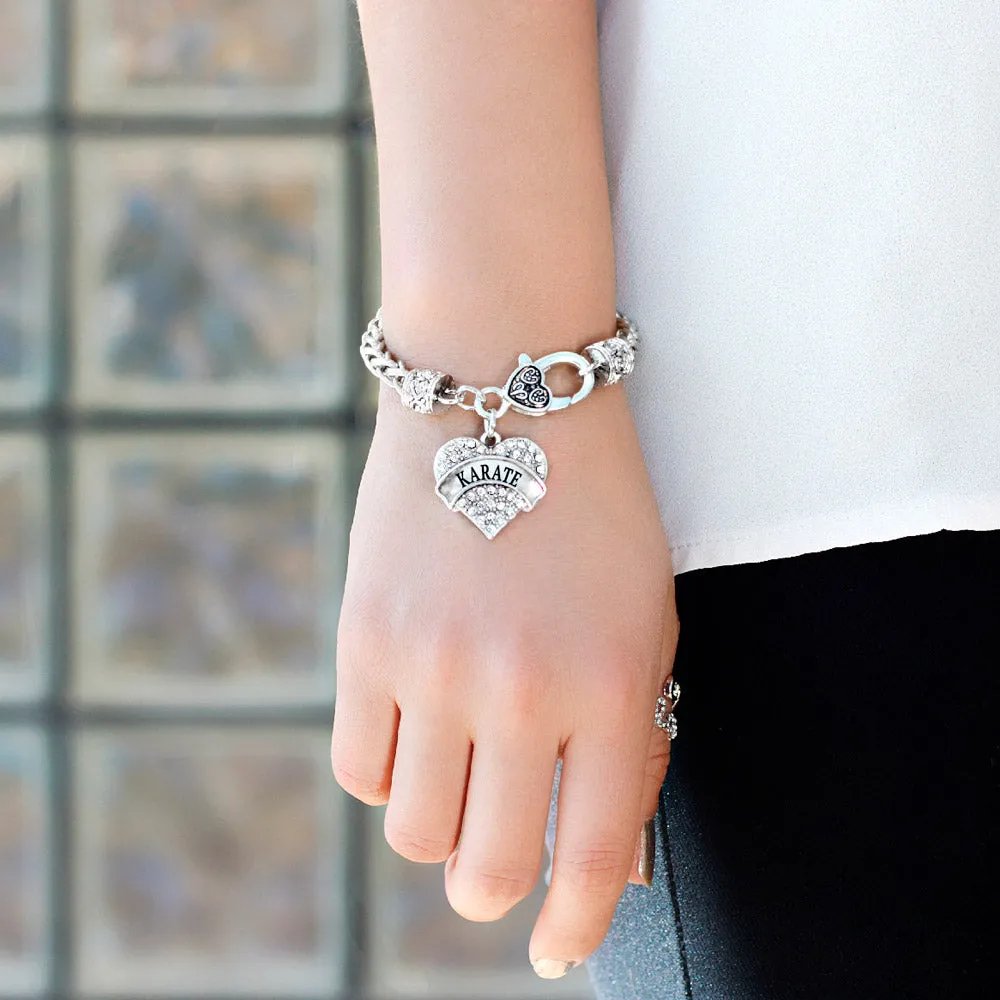 Silver Karate Pave Heart Charm Braided Bracelet