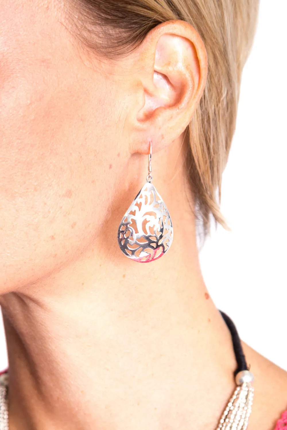 Silver Lace Teardrop Earrings