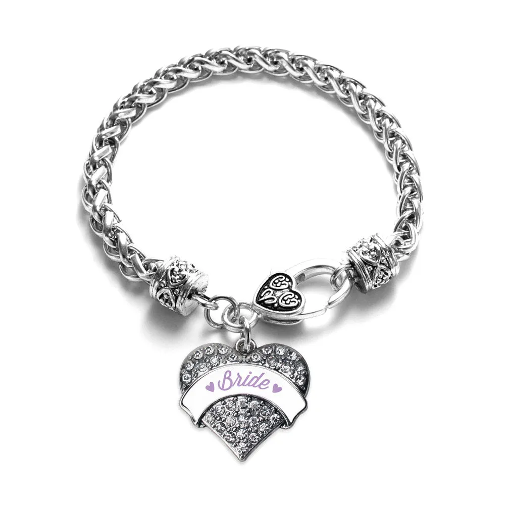 Silver Lavender Bride Pave Heart Charm Braided Bracelet