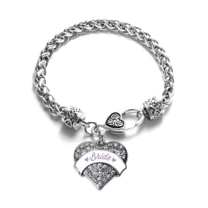 Silver Lavender Bride Pave Heart Charm Braided Bracelet