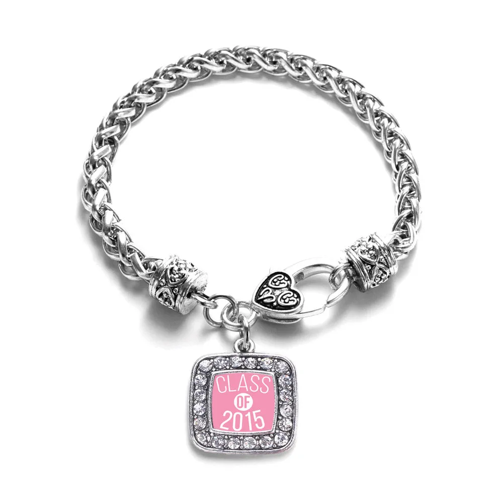 Silver Light Pink Class of 2015 Square Charm Braided Bracelet