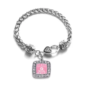 Silver Light Pink Class of 2015 Square Charm Braided Bracelet