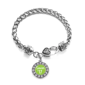 Silver Lime Green Senior '17 Circle Charm Braided Bracelet