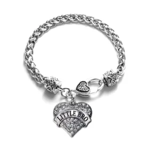 Silver Little Bro Pave Heart Charm Braided Bracelet