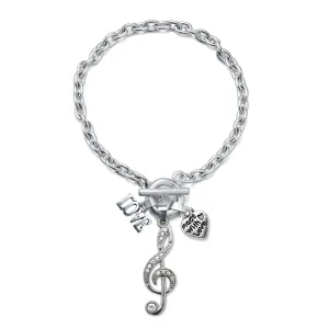 Silver Love Musical Note Charm Toggle Bracelet