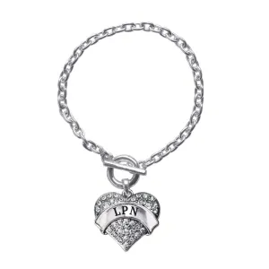 Silver LPN Pave Heart Charm Toggle Bracelet