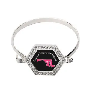 Silver Maryland State Heart Hexagon Charm Bangle Bracelet
