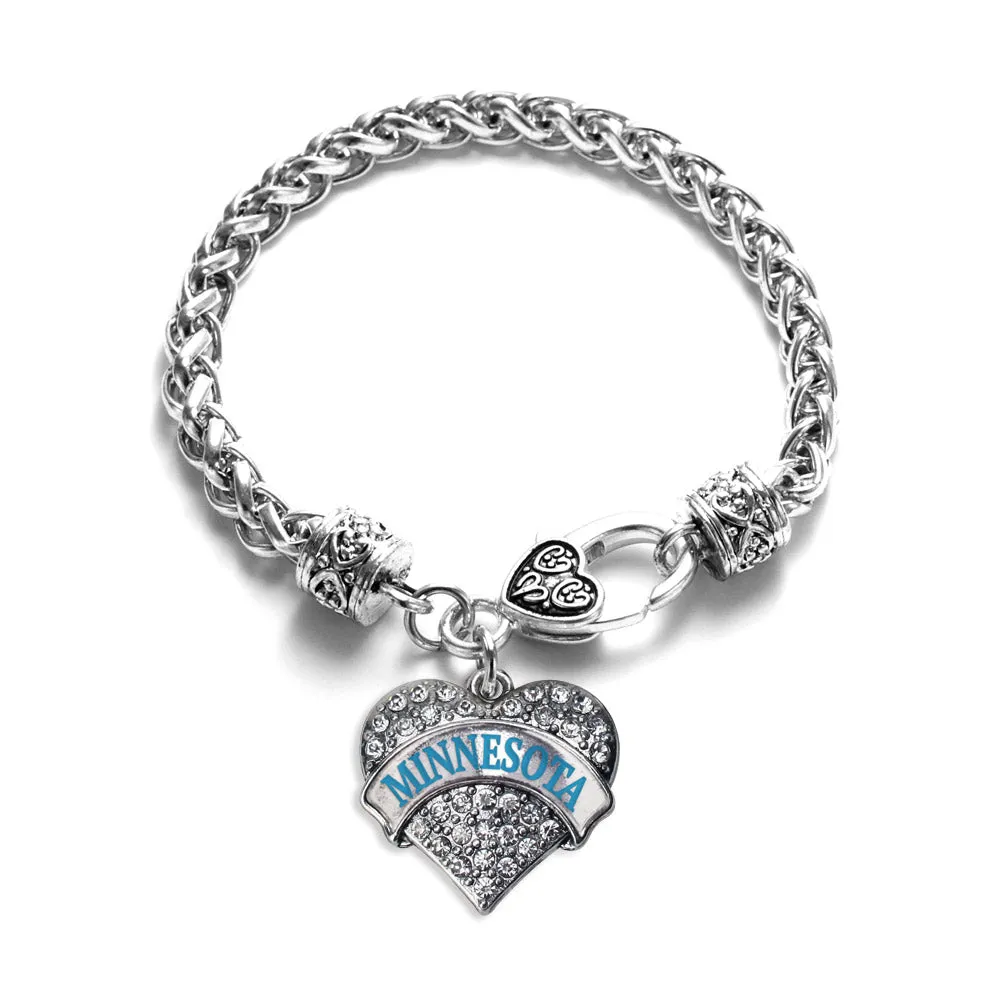 Silver Minnesota Pave Heart Charm Braided Bracelet