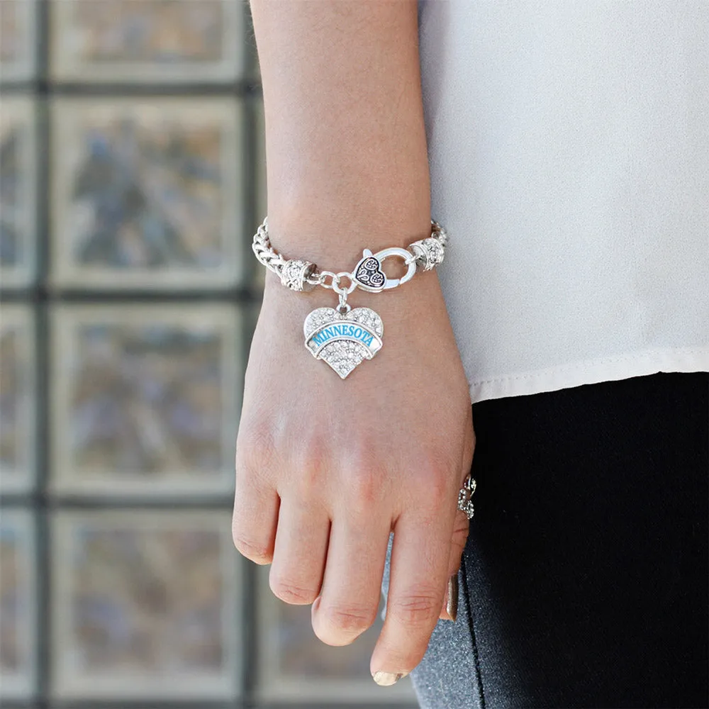 Silver Minnesota Pave Heart Charm Braided Bracelet