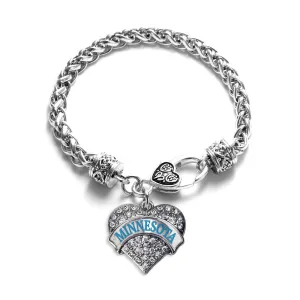 Silver Minnesota Pave Heart Charm Braided Bracelet