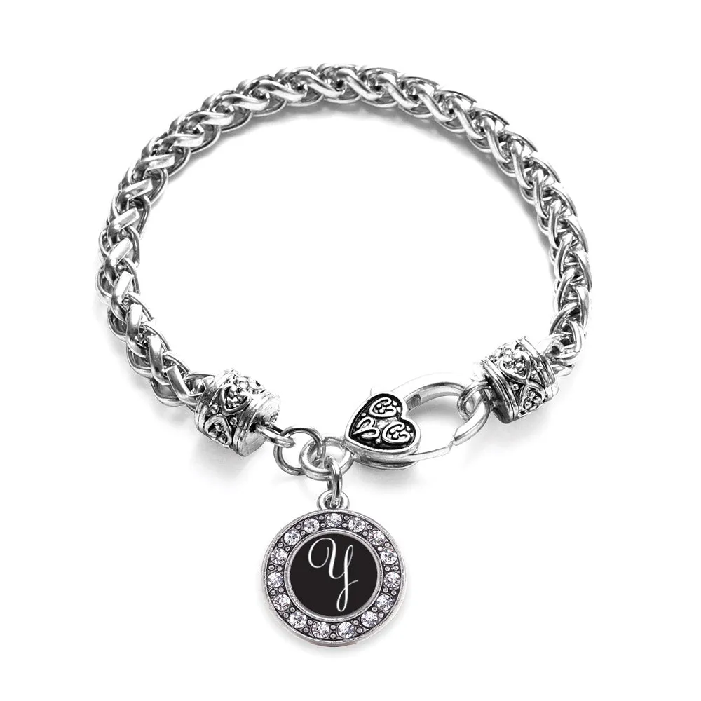 Silver My Script Initials - Letter Y Circle Charm Braided Bracelet