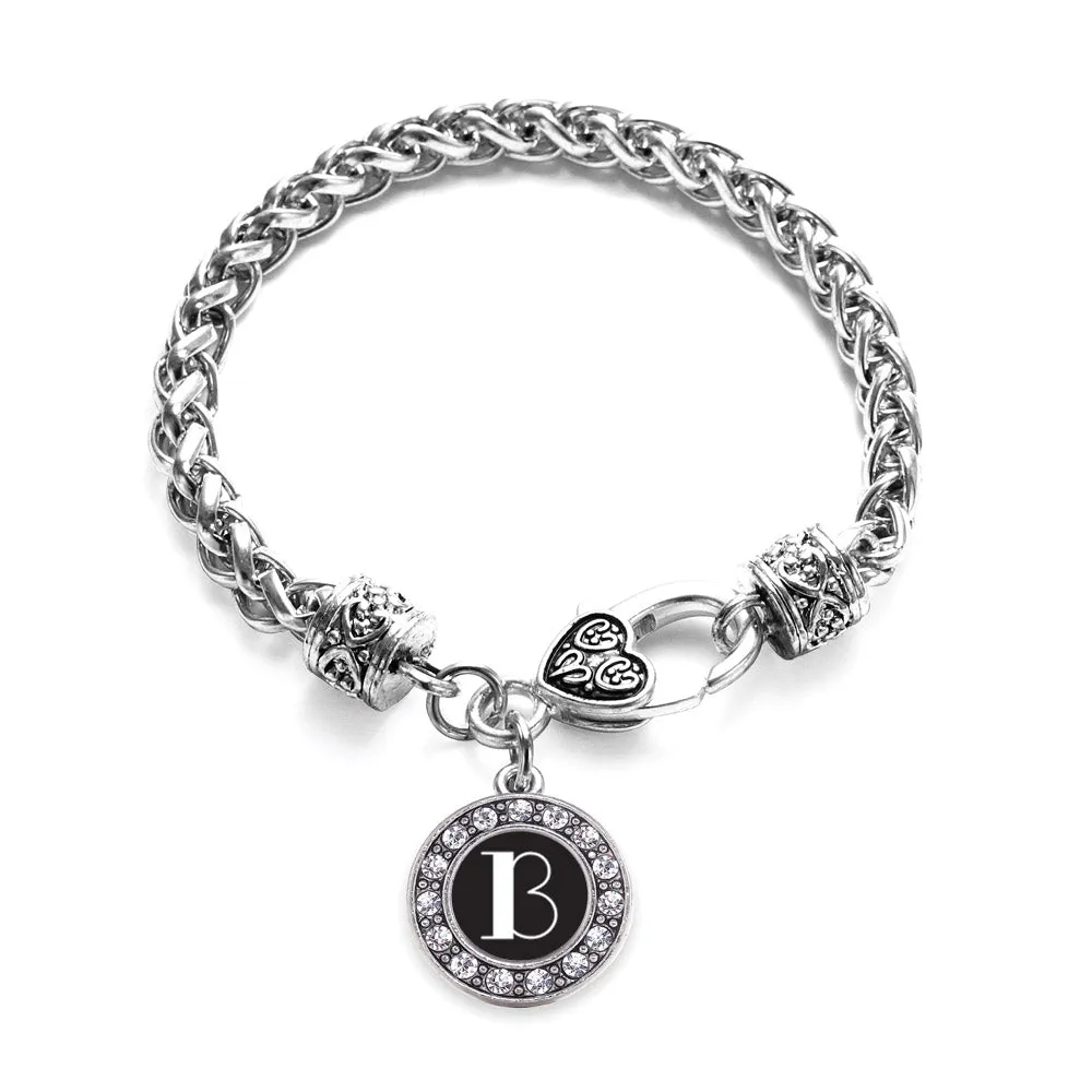 Silver My Vintage Initials - Letter B Circle Charm Braided Bracelet