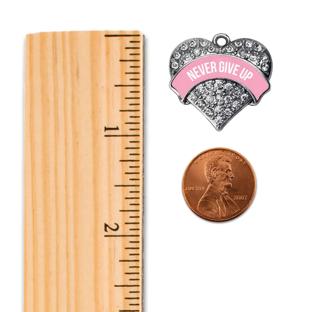 Silver Never Give Up Pink Breast Cancer Support Pave Heart Charm Toggle Bracelet