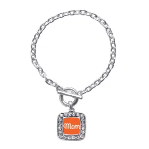 Silver Orange Mom Square Charm Toggle Bracelet