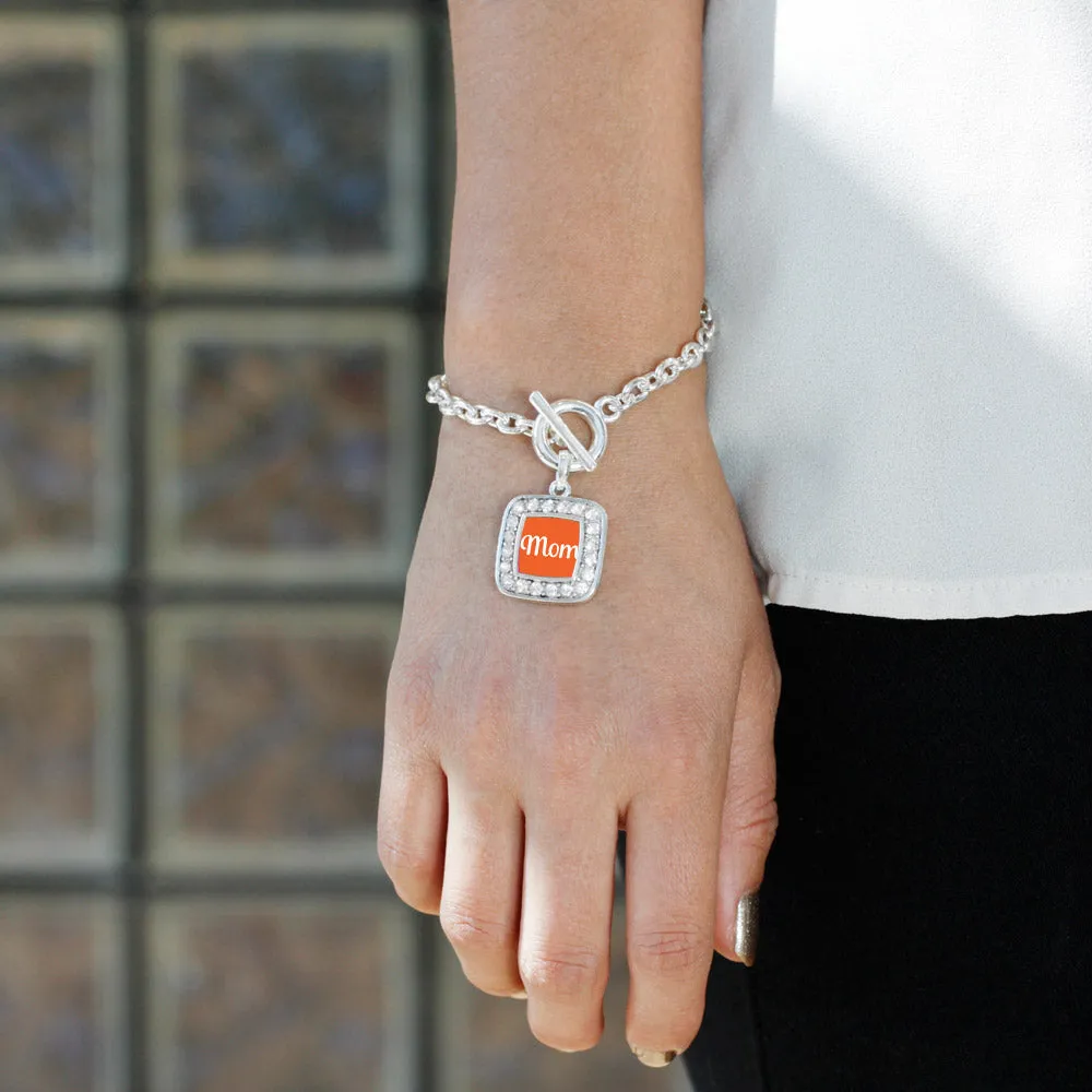 Silver Orange Mom Square Charm Toggle Bracelet